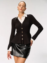 2 in 1 Shirt Panel Ribbed Peplum Cardigan